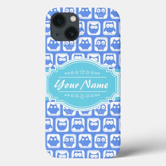 Aqua en Blue Owl Persoonlijke naam Case-Mate iPhone Case (Achterkant)