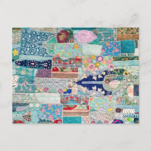 Aqua en Blue Quilt Tapestry Design Briefkaart