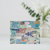 Aqua en Blue Quilt Tapestry Design Briefkaart (Staand voorkant)