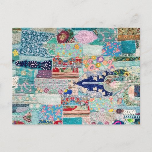 Aqua en Blue Quilt Tapestry Design Briefkaart (Voorkant)