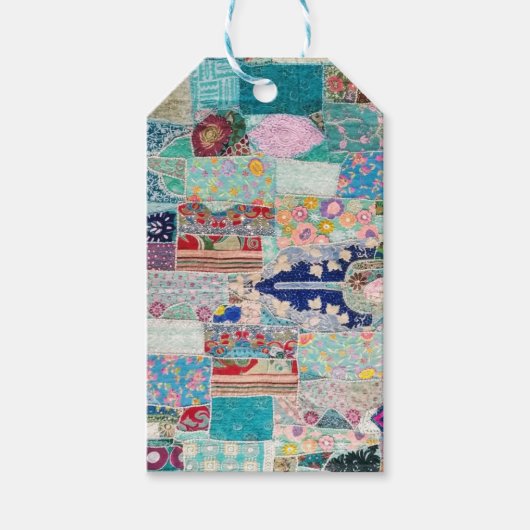 Aqua en Blue Quilt Tapestry Design Cadeaulabel (Voorkant)