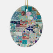 Aqua en Blue Quilt Tapestry Design Keramisch Ornament (Rechts)