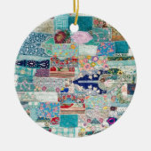 Aqua en Blue Quilt Tapestry Design Keramisch Ornament (Voorkant)