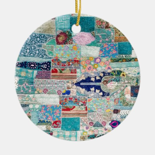 Aqua en Blue Quilt Tapestry Design Keramisch Ornament (Voorkant)