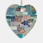 Aqua en Blue Quilt Tapestry Design Keramisch Ornament (Rechts)