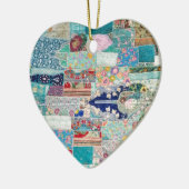 Aqua en Blue Quilt Tapestry Design Keramisch Ornament (Links)