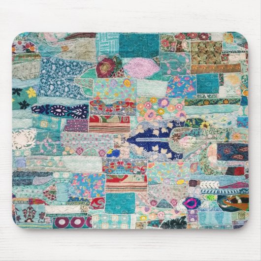 Aqua en Blue Quilt Tapestry Design Muismat (Voorkant)