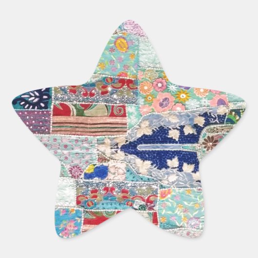 Aqua en Blue Quilt Tapestry Design Ster Sticker (Voorkant)