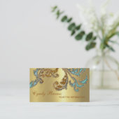 Aqua- en Bronze Glittery Damask-ontwerp Visitekaartje (Staand voorkant)
