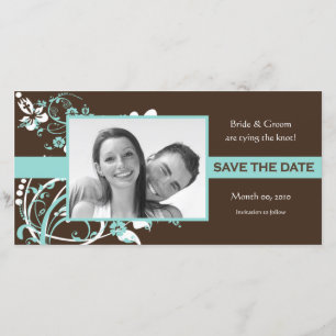 Aqua en Brown Floral Bewaar de datum fotokaarten Save The Date