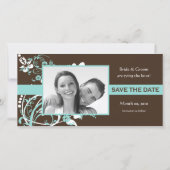 Aqua en Brown Floral Bewaar de datum fotokaarten Save The Date (Voorkant)