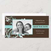 Aqua en Brown Floral Bewaar de datum fotokaarten Save The Date (Voorkant / Achterkant)