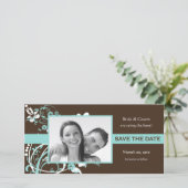Aqua en Brown Floral Bewaar de datum fotokaarten Save The Date (Staand voorkant)