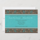 Aqua en Brown Paisley Wedding Invitation Kaart (Achterkant)