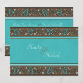 Aqua en Brown Paisley Wedding Invitation Kaart (Voorkant / Achterkant)