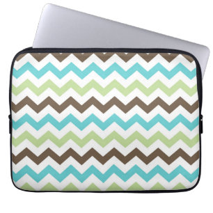 Aqua en Brown Zig Zag Chevrons Pattern Laptop Sleeve