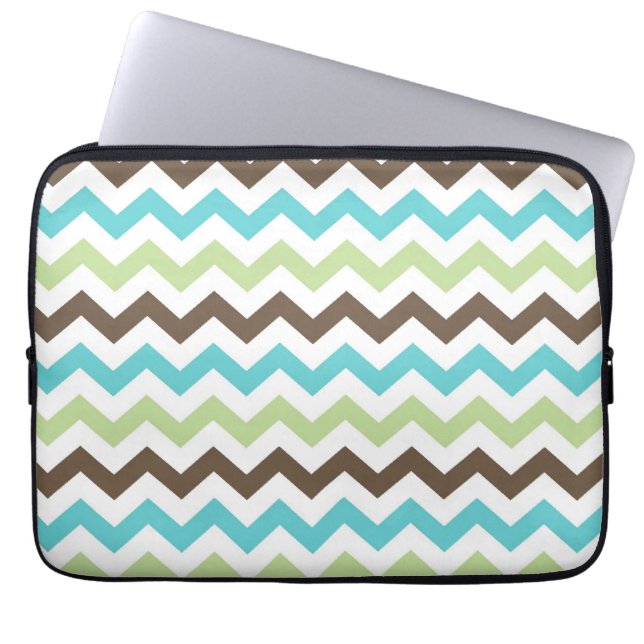 Aqua en Brown Zig Zag Chevrons Pattern Laptop Sleeve (Voorkant)