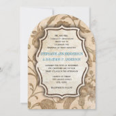  Aqua en bruin Floral Pattern Wedding Kaart (Voorkant)