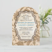  Aqua en bruin Floral Pattern Wedding Kaart (Staand voorkant)