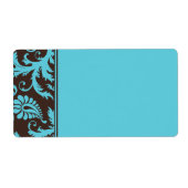 Aqua en Bruin Gestreept Damask Adreslabel Etiket (Voorkant)