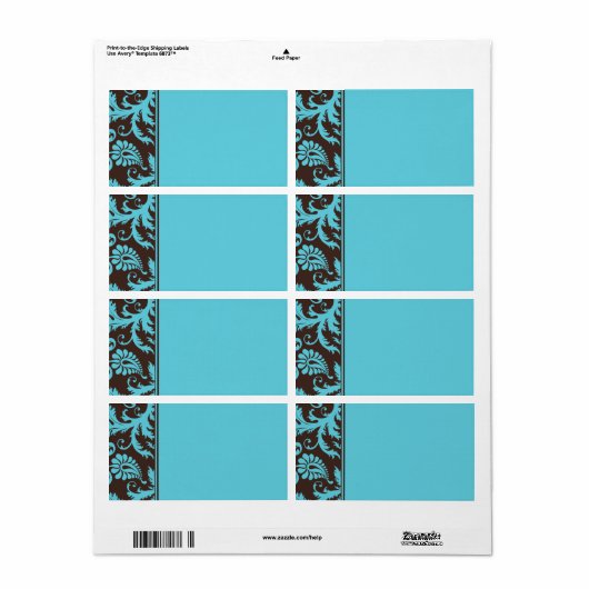 Aqua en Bruin Gestreept Damask Adreslabel Etiket (Full Sheet)