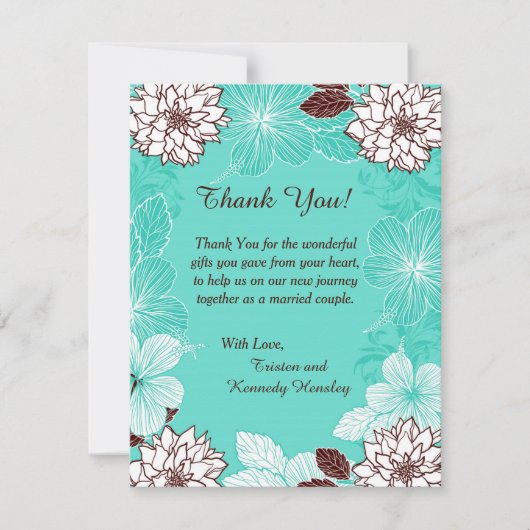 Aqua en bruine bloemen 4x5 flat-dank bedankkaart (Voorkant)