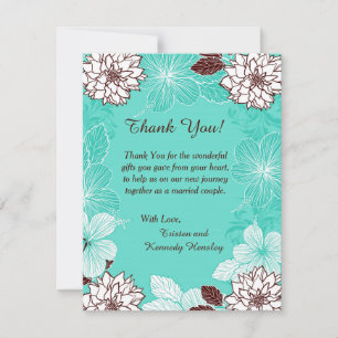 Aqua en bruine bloemen 4x5 flat-dank bedankkaart