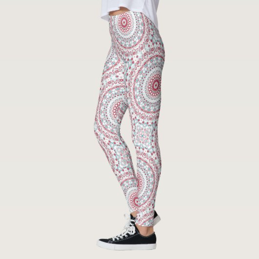 Aqua en Carmozijn Mandala Patroon Leggings (Links)