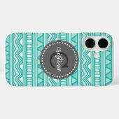 Aqua en Charcoal Aztec Chevron Custom Monogram Case-Mate iPhone Case (Achterkant (horizontaal))