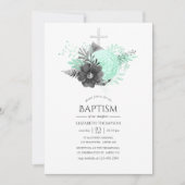 Aqua en Charcoal Floral Rustic Baptism Kaart (Voorkant)