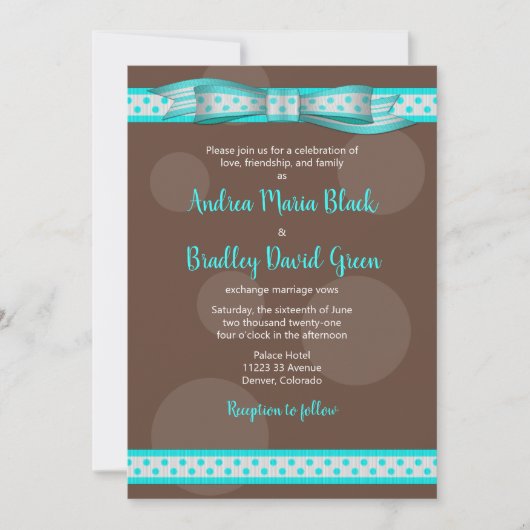 Aqua en Chocolate Brown Polka Dots Invitation Kaart (Voorkant)