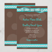 Aqua en Chocolate Brown Polka Dots Invitation Kaart (Voorkant / Achterkant)