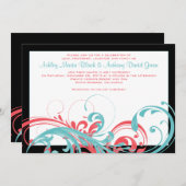 Aqua en Coral Floral Wedding Invitation Kaart (Voorkant / Achterkant)