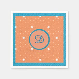 Aqua en Coral Monogrmmed Cocktail Napkins Servetten