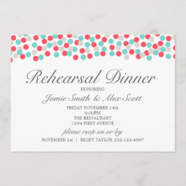 Aqua en Coral Polka Dot Rehearsal Dinner Invite Kaart