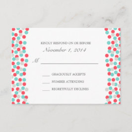 Aqua en Coral Polka Dot Wedding Response Card RSVP Kaartje