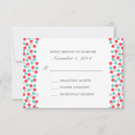 Aqua en Coral Polka Dot Wedding Response Card RSVP Kaartje