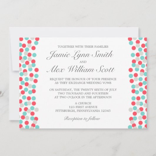 Aqua en Coral Polka Dot Wedding Uitnodiging (Voorkant)