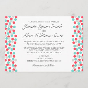 Aqua en Coral Polka Dot Wedding Uitnodiging