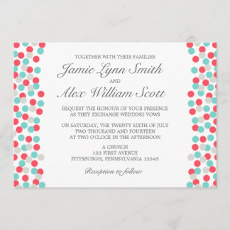 Aqua en Coral Polka Dot Wedding Uitnodiging