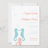 Aqua en Coral Seahorse Wedding Invitation Kaart (Voorkant)