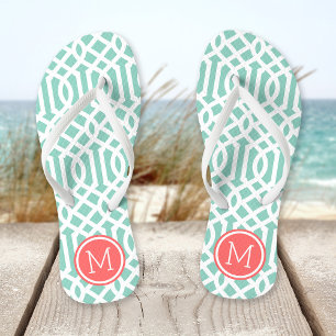 Aqua en Coral Trellis Monogram Teenslippers