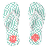 Aqua en Coral Trellis Monogram Teenslippers (Voetbed)
