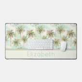 Aqua en Cream Tropical Palm Tree Monogram Bureaumat (Keyboard & Muis)
