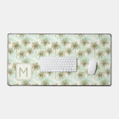 Aqua en Cream Tropical Palm Tree Monogram Bureaumat (Keyboard & Muis)