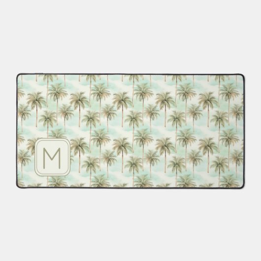 Aqua en Cream Tropical Palm Tree Monogram Bureaumat (Voorkant)