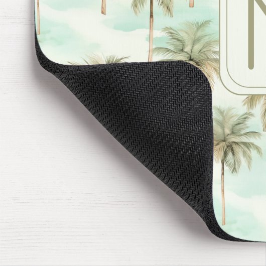 Aqua en Cream Tropical Palm Tree Monogram Muismat (Hoek)