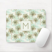 Aqua en Cream Tropical Palm Tree Monogram Muismat (Met muis)
