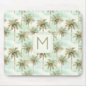 Aqua en Cream Tropical Palm Tree Monogram Muismat (Voorkant)