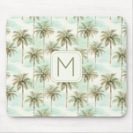 Aqua en Cream Tropical Palm Tree Monogram Muismat